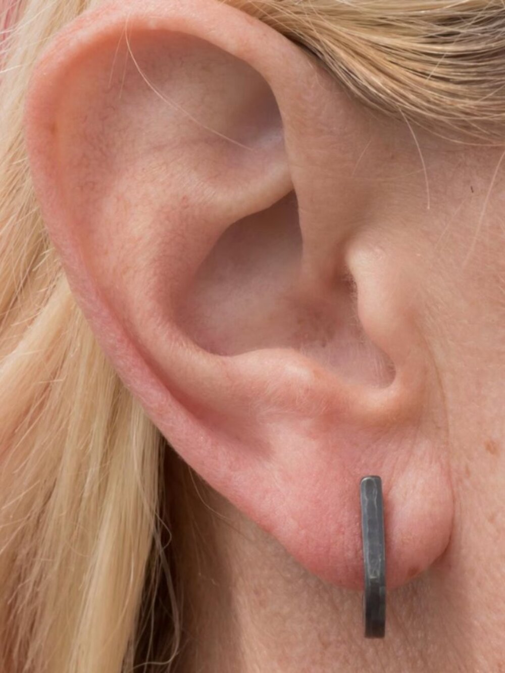 925 Sterling Silver J-Curve Earrings, Hand-Hammered, Oxidized Black Patina